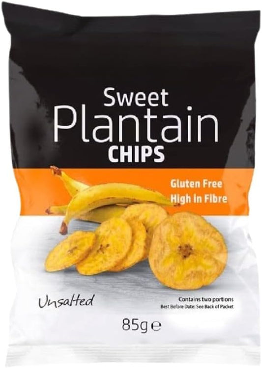 Grace Sweet Plantain Chips 85g x 9, Vegan Salted Bites High in Fibre Gluten Free Banana Crisps Snack with Welari Thank You Card | (9 Pack)