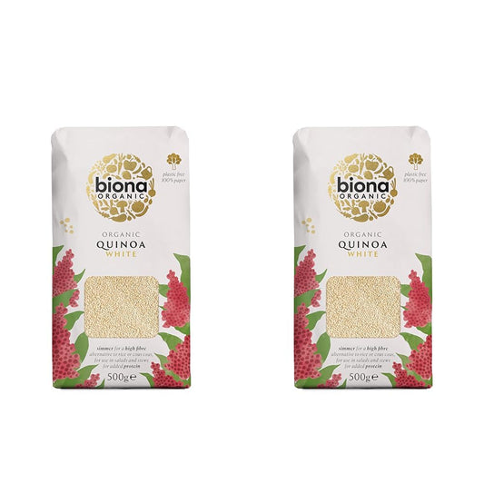 Biona Organic White Quinoa, 500g - Organically Grown Without GMOs -Wheat-free Alternative - Naturally Vegan & High in Fibre - Sustainable 100% Recyclable Paper Packaging -For Salads, Stews and Cooking