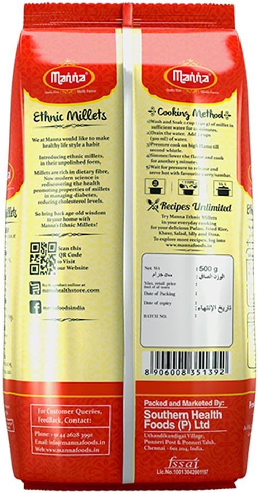 Manna Millets - Natural Grains Combo Pack of 4 | Kodo 500g, Little 500g, Proso 500g, Barnyard 500g | Nutrient Powerhouse, High Protein & 100% More Fibre Than Rice