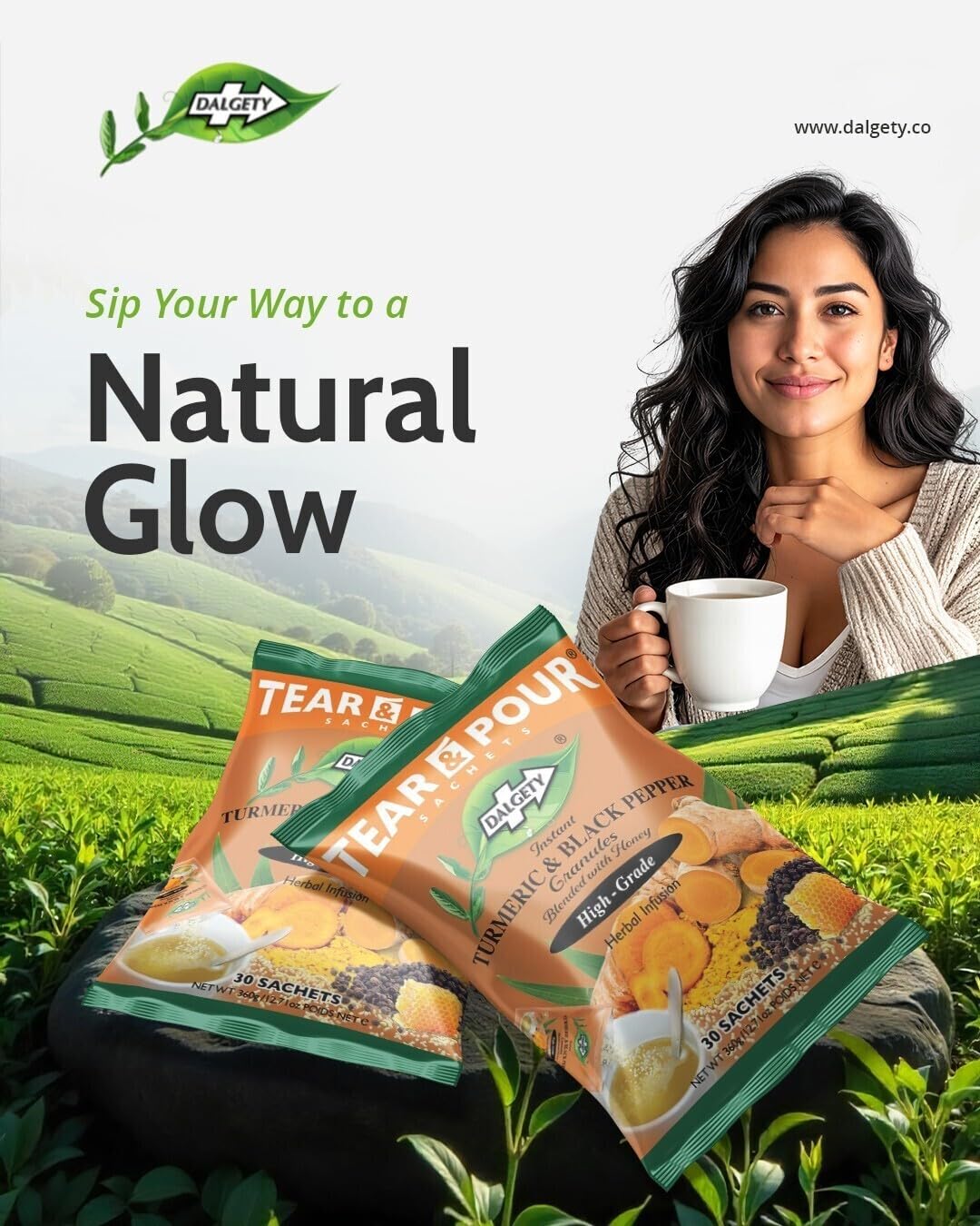 Dalgety Pure Turmeric and Ginger Tea Bags 6 Pack, Herbal Infusion, All Natural, Turmeric Tea Bags for Inflammation - Delicious, Packed with Unique Health Benefits, Caffeine Free (Total 108 Teabags)