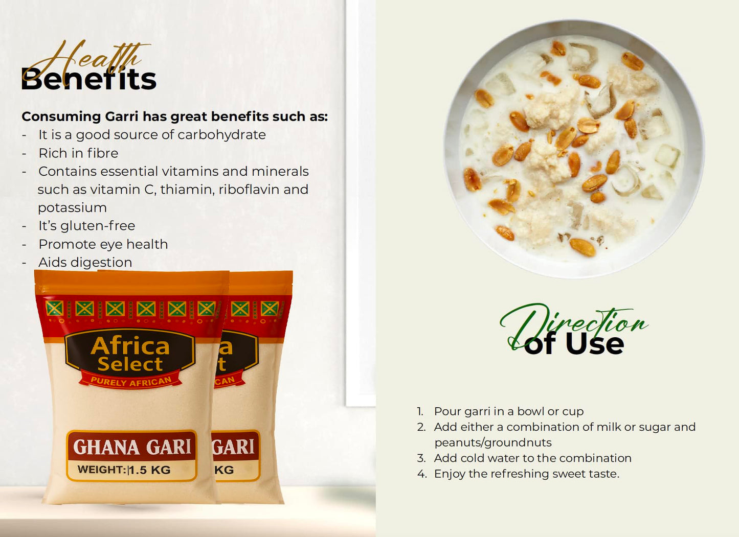 Africa Select Ghana Gari 1.5kg | Premium Fermented Cassava Granules for Eba, Fufu & African Cuisine