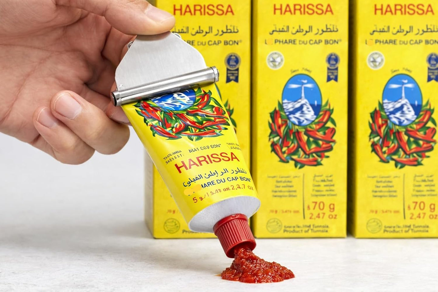 Premium Tunisian Harissa Paste 70g Tube with Stainless Steel Tube Squeezer - Pack of 3