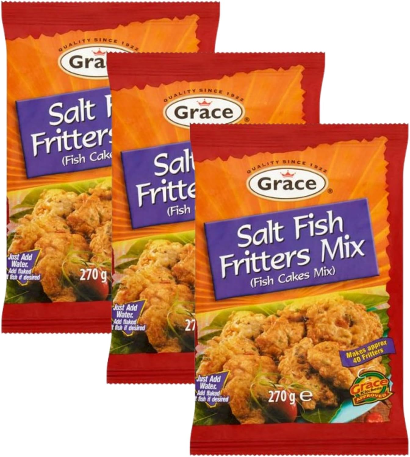 Grace Salt Fish Fritter Mix 270 g (Fish Cake Mix) – (Pack of 3) | Authentic Jamaican Fish Cake Batter
