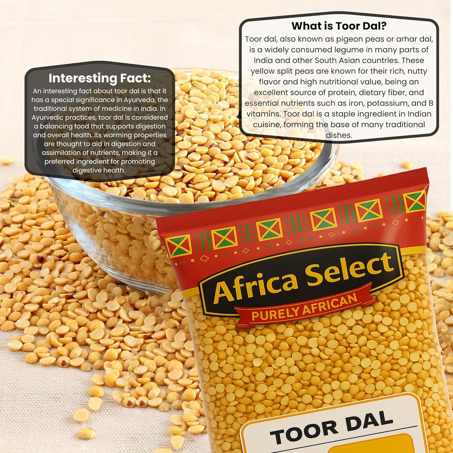 Africa Select Toor Dal 3kg | Premium Split Pigeon Peas for Curries, Stews & Soups | Family-Size Resealable Pack