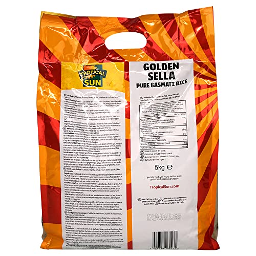 Tropical Sun Golden Sella Basmati Rice 10kg - Extra Long Grain Parboiled Rice - Naturally Aromatic - Non-Sticky & Fluffy Rice for Biryani, Pilaf, Curries & Everyday Cooking