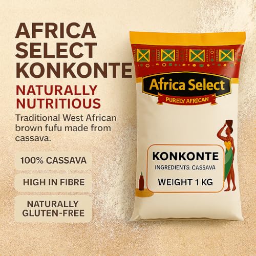 Africa Select Konkonte 2kg | Premium Brown Cassava Flour for Traditional African Cuisine | Family Pack