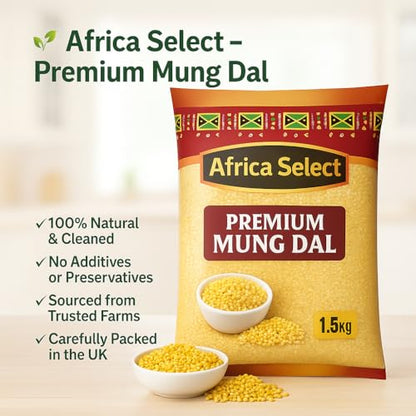 Africa Select Mung Dal 3kg | Premium Split Mung Beans for Soups, Curries, Khichdi & Salads | Family-Size Resealable Pack