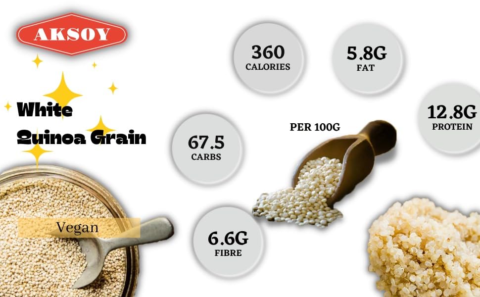 White Quinoa 5KG | Whole Grain Quinoa - Ready to Cook Food for Oats and Seeds Recipes - Nutritious Meal with Essential Vitamins, Protein, and Fiber, Perfect for Salads