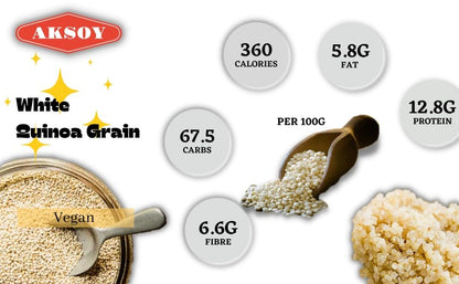 White Quinoa 5KG | Whole Grain Quinoa - Ready to Cook Food for Oats and Seeds Recipes - Nutritious Meal with Essential Vitamins, Protein, and Fiber, Perfect for Salads
