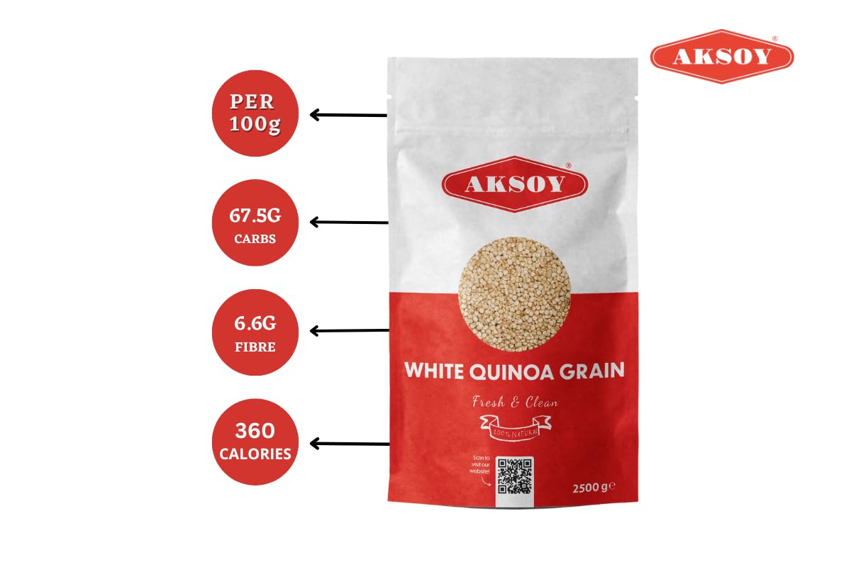 White Quinoa 5KG | Whole Grain Quinoa - Ready to Cook Food for Oats and Seeds Recipes - Nutritious Meal with Essential Vitamins, Protein, and Fiber, Perfect for Salads