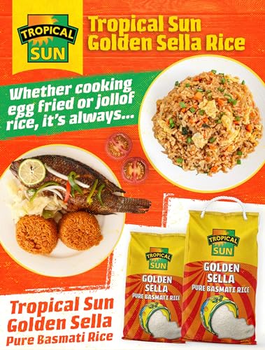 Tropical Sun Golden Sella Basmati Rice 10kg - Extra Long Grain Parboiled Rice - Naturally Aromatic - Non-Sticky & Fluffy Rice for Biryani, Pilaf, Curries & Everyday Cooking
