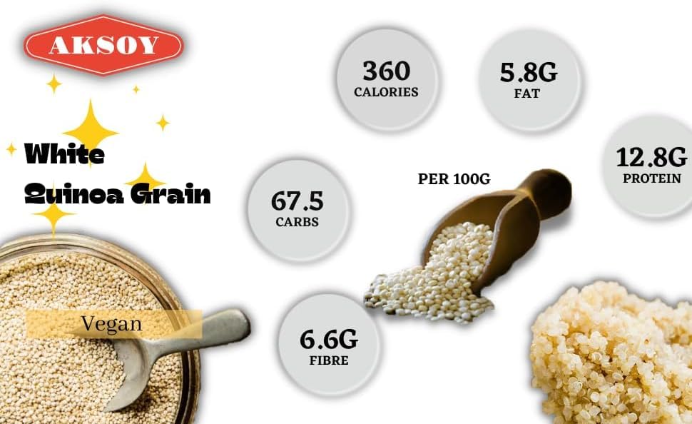 White Quinoa 5KG | Whole Grain Quinoa - Ready to Cook Food for Oats and Seeds Recipes - Nutritious Meal with Essential Vitamins, Protein, and Fiber, Perfect for Salads