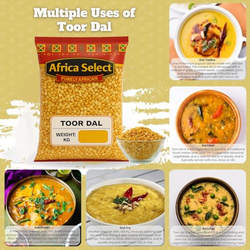 Africa Select Toor Dal 3kg | Premium Split Pigeon Peas for Curries, Stews & Soups | Family-Size Resealable Pack