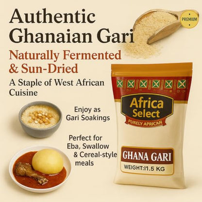Africa Select Ghana Gari 1.5kg | Premium Fermented Cassava Granules for Eba, Fufu & African Cuisine