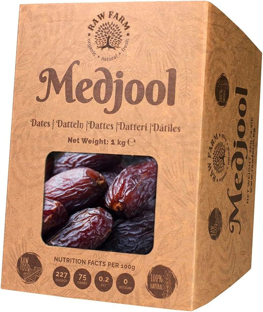 Raw Farm - Raw Fresh Medjool Dates 1 kg – Large Size, Naturally Sweet & Juicy, No Added Sugar, Preservatives or Additives, Premium Quality Vegan Snack