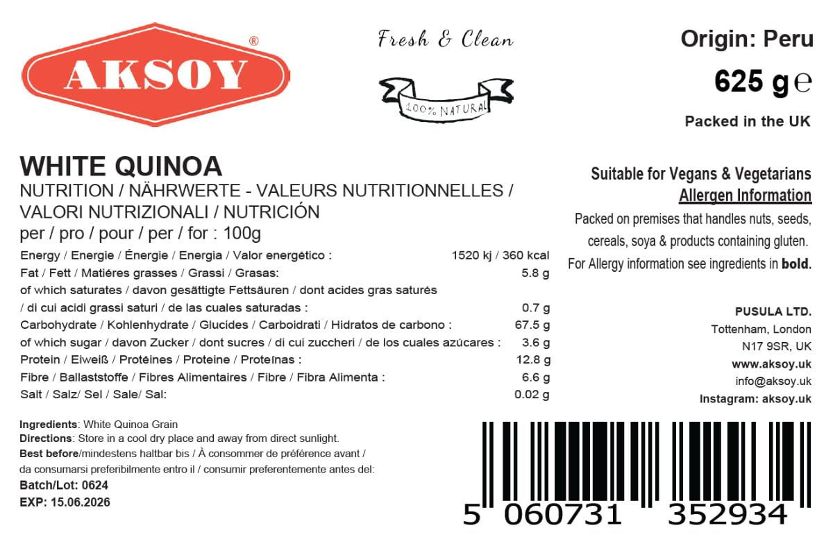 White Quinoa 5KG | Whole Grain Quinoa - Ready to Cook Food for Oats and Seeds Recipes - Nutritious Meal with Essential Vitamins, Protein, and Fiber, Perfect for Salads