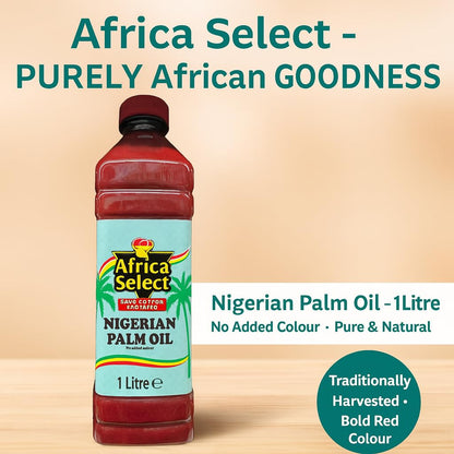 Africa Select Nigerian Palm Oil 1L - Papa’s Choice, No Added Colour, Rich Red Oil for African Recipes