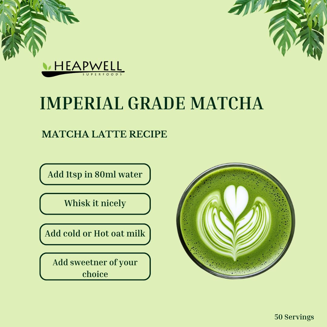 Heapwell Matcha Powder - 50g | High Grade Japanese Premium Green Tea Powder | Great Taste Award Winner | Perfect for Tea, Lattes & Smoothies | Contains L-Theanine & Antioxidants | Vegan & Gluten-Free