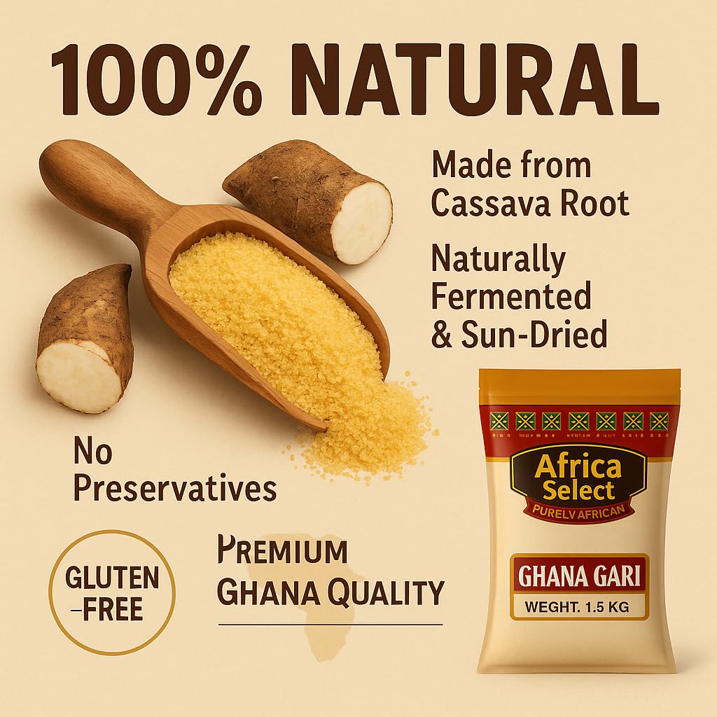 Africa Select Ghana Gari 1.5kg | Premium Fermented Cassava Granules for Eba, Fufu & African Cuisine