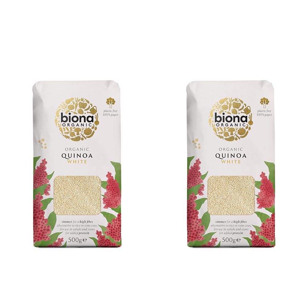 Biona Organic White Quinoa, 500g - Organically Grown Without GMOs -Wheat-free Alternative - Naturally Vegan & High in Fibre - Sustainable 100% Recyclable Paper Packaging -For Salads, Stews and Cooking