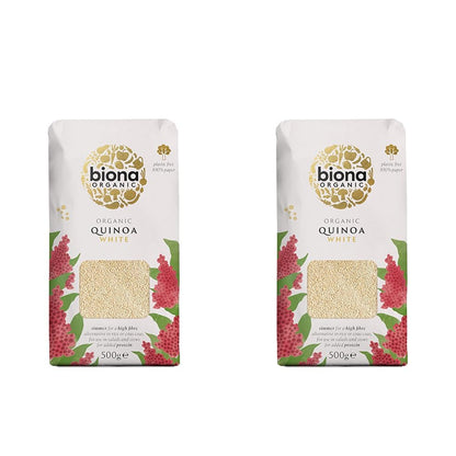 Biona Organic White Quinoa, 500g - Organically Grown Without GMOs -Wheat-free Alternative - Naturally Vegan & High in Fibre - Sustainable 100% Recyclable Paper Packaging -For Salads, Stews and Cooking