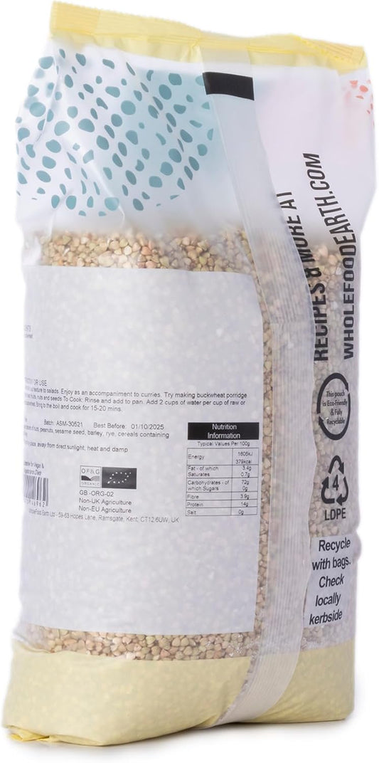 Wholefood Earth Organic Buckwheat – 3 kg | GMO Free | Vegan | Source of Fibre | Certified Organic