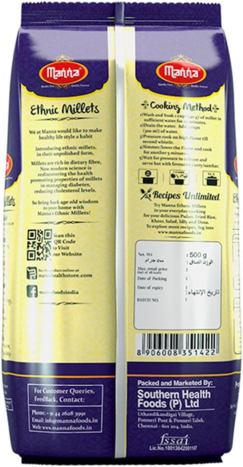 Manna Mixed Millets Combo Pack of 3 (Foxtail Millet 500g Kodo Millet 500g &Proso Millet 500g)
