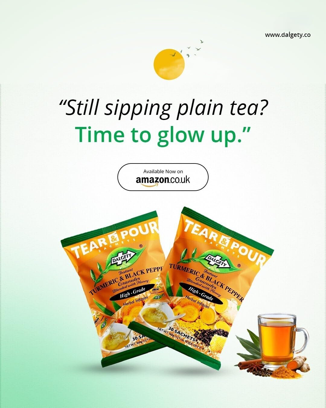 Dalgety Pure Turmeric and Ginger Tea Bags 6 Pack, Herbal Infusion, All Natural, Turmeric Tea Bags for Inflammation - Delicious, Packed with Unique Health Benefits, Caffeine Free (Total 108 Teabags)