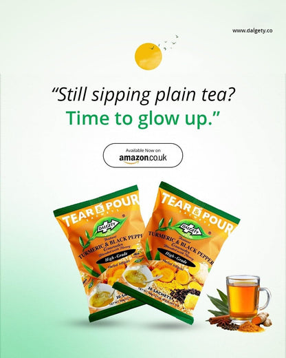 Dalgety Pure Turmeric and Ginger Tea Bags 6 Pack, Herbal Infusion, All Natural, Turmeric Tea Bags for Inflammation - Delicious, Packed with Unique Health Benefits, Caffeine Free (Total 108 Teabags)