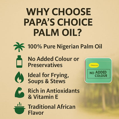 Africa Select Nigerian Palm Oil 1L - Papa’s Choice, No Added Colour, Rich Red Oil for African Recipes