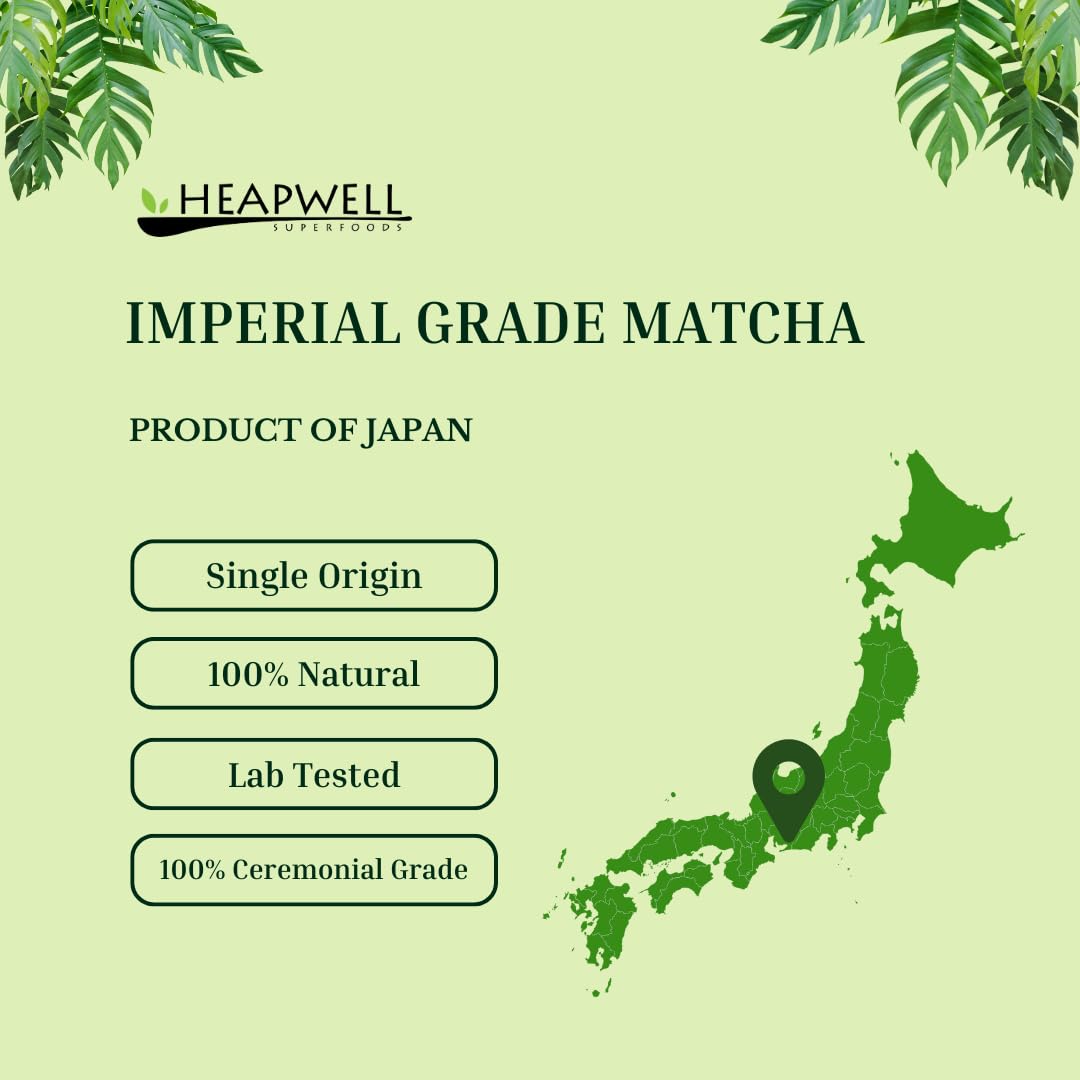 Heapwell Matcha Powder - 50g | High Grade Japanese Premium Green Tea Powder | Great Taste Award Winner | Perfect for Tea, Lattes & Smoothies | Contains L-Theanine & Antioxidants | Vegan & Gluten-Free