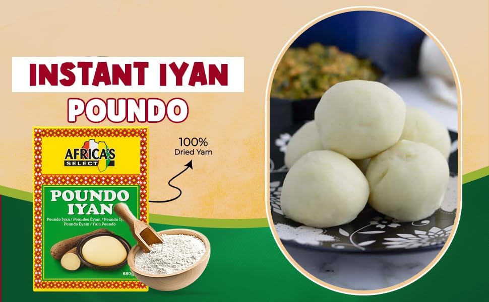 Africa Select Poundo Iyan Pack of 2 x 680g | Instant Pounded Yam Flour | Authentic Nigerian Swallow