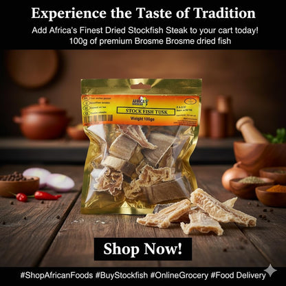 Africa Select 200G Stockfish Steak Pack of 2 X 100g - Premium Tusk (Brosme Brosme) Dried Fish Cuts for African Soups & Stews