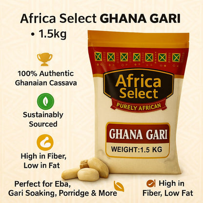 Africa Select Ghana Gari 1.5kg | Premium Fermented Cassava Granules for Eba, Fufu & African Cuisine