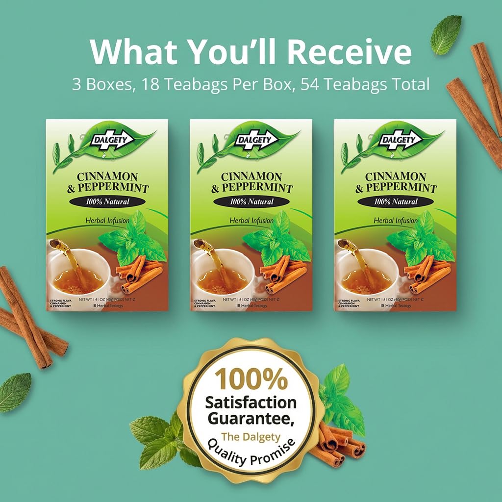 Dalgety Pure Peppermint Tea Bags - All Natural Herbal Infusion Natural Tea, Delicious and Packed with Unique Health Benefits, Caffeine Free (3 Pack - 54 Teabags)