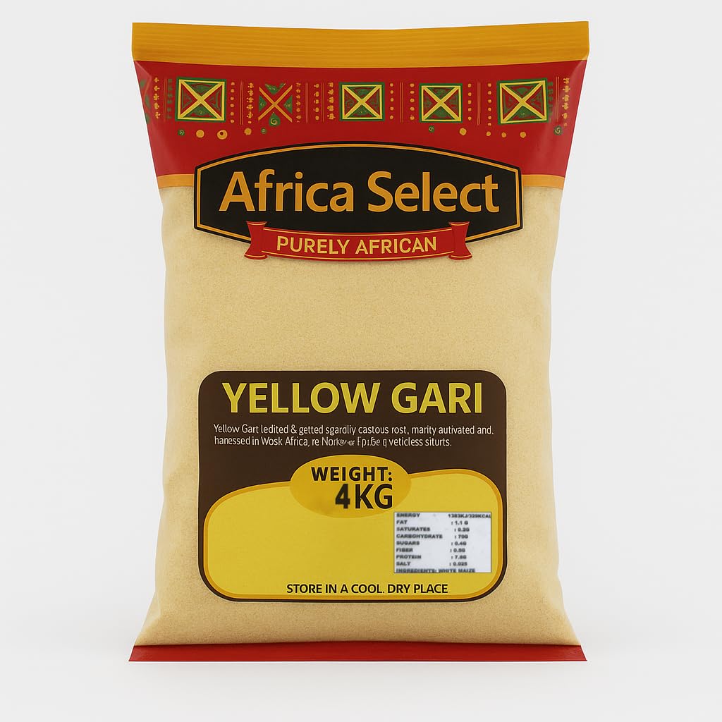 Africa Select Yellow Gari 4kg | Premium Fermented Cassava Granules for Eba, Fufu & African Cuisine | Family Pack