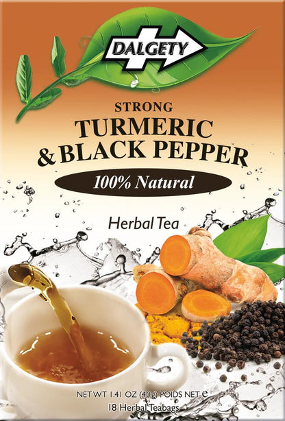 Dalgety Pure Turmeric and Ginger Tea Bags 6 Pack, Herbal Infusion, All Natural, Turmeric Tea Bags for Inflammation - Delicious, Packed with Unique Health Benefits, Caffeine Free (Total 108 Teabags)