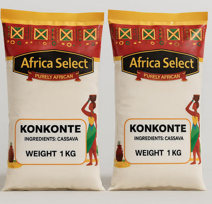 Africa Select Konkonte 2kg | Premium Brown Cassava Flour for Traditional African Cuisine | Family Pack