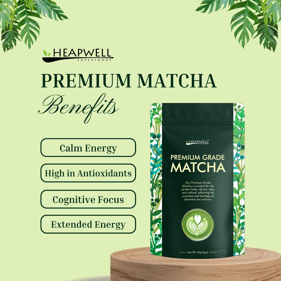 Heapwell Matcha Powder - 50g | High Grade Japanese Premium Green Tea Powder | Great Taste Award Winner | Perfect for Tea, Lattes & Smoothies | Contains L-Theanine & Antioxidants | Vegan & Gluten-Free