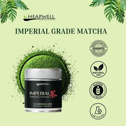 Heapwell Matcha Powder - 50g | High Grade Japanese Premium Green Tea Powder | Great Taste Award Winner | Perfect for Tea, Lattes & Smoothies | Contains L-Theanine & Antioxidants | Vegan & Gluten-Free