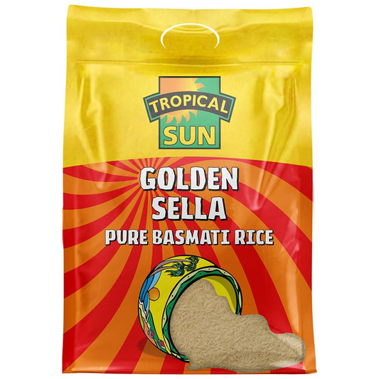 Tropical Sun Golden Sella Basmati Rice 10kg - Extra Long Grain Parboiled Rice - Naturally Aromatic - Non-Sticky & Fluffy Rice for Biryani, Pilaf, Curries & Everyday Cooking