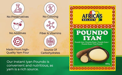 Africa Select Poundo Iyan Pack of 2 x 680g | Instant Pounded Yam Flour | Authentic Nigerian Swallow