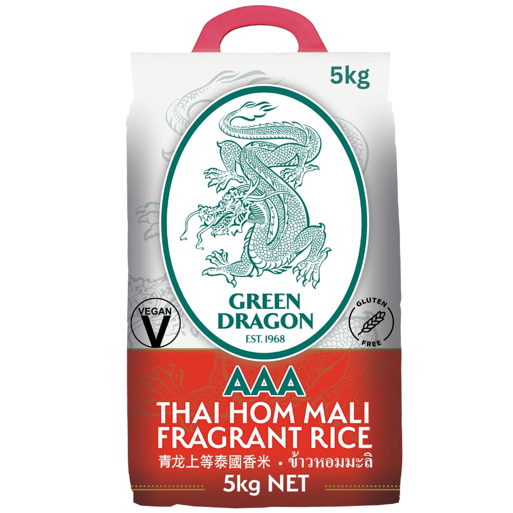 Green Dragon Thai Fragrant Jasmine Rice 10KG | Thai Hom Mali | AAA | Premium Rice | White Rice | Chinese Ingredients | Chinese Asian Cooking | 10KG