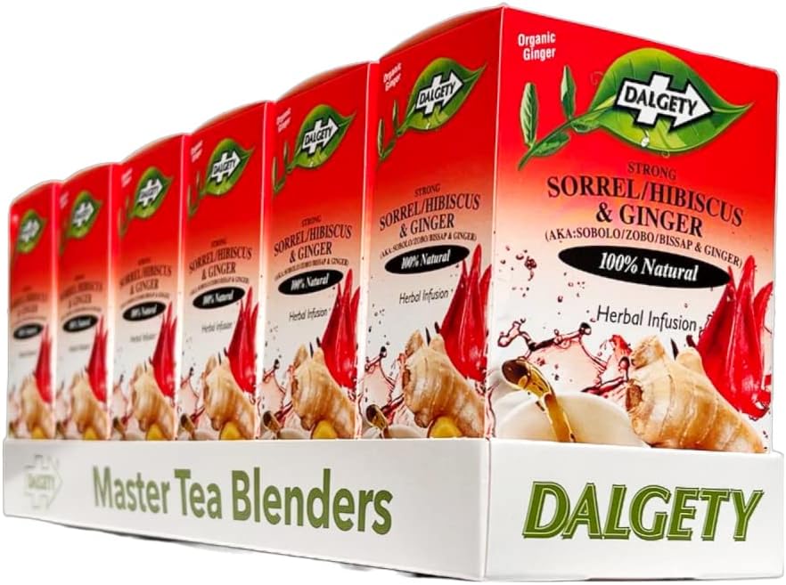 Dalgety Sorrel/Hibiscus & Ginger Herbal Infusion 3x45g Cartons (3 Pack) 100% Natural, Caffeine-Free Tea (Total 54 Teabags); Our Delicious Tea Builds the Immune System, Fights Fatigue & Boosts Energy
