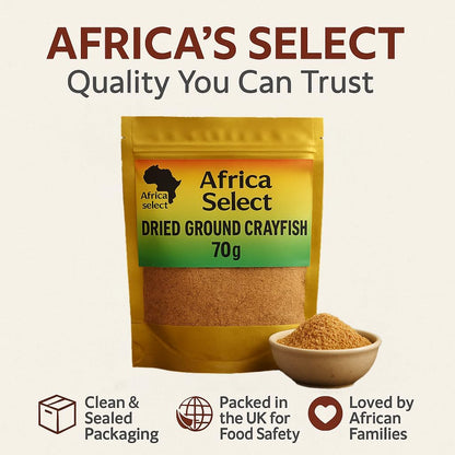 AFRICA SELECT Premium Ground Prawns (Crayfish) Powder 210g – (3 x 70g Pack) – 100% Natural Dried Seafood Seasoning – Protein-Rich Umami Flavour Enhancer for Egusi, Jollof Rice & Traditional Soups
