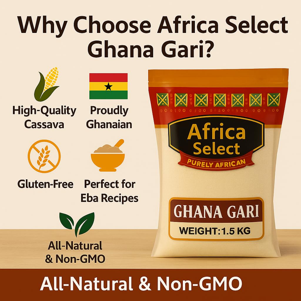 Africa Select Ghana Gari 1.5kg | Premium Fermented Cassava Granules for Eba, Fufu & African Cuisine