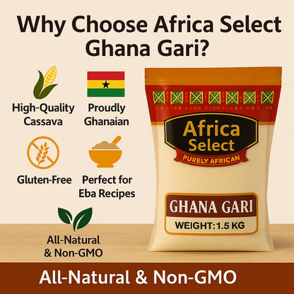 Africa Select Ghana Gari 1.5kg | Premium Fermented Cassava Granules for Eba, Fufu & African Cuisine