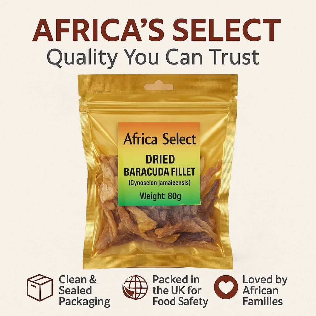 Africa Select 2 pack of Dried Barracuda Fillet 2x 80g | Wild-Caught Fish Snack | Rich in Protein | Traditional African Delicacy 160G