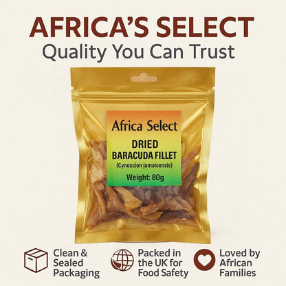 Africa Select 2 pack of Dried Barracuda Fillet 2x 80g | Wild-Caught Fish Snack | Rich in Protein | Traditional African Delicacy 160G