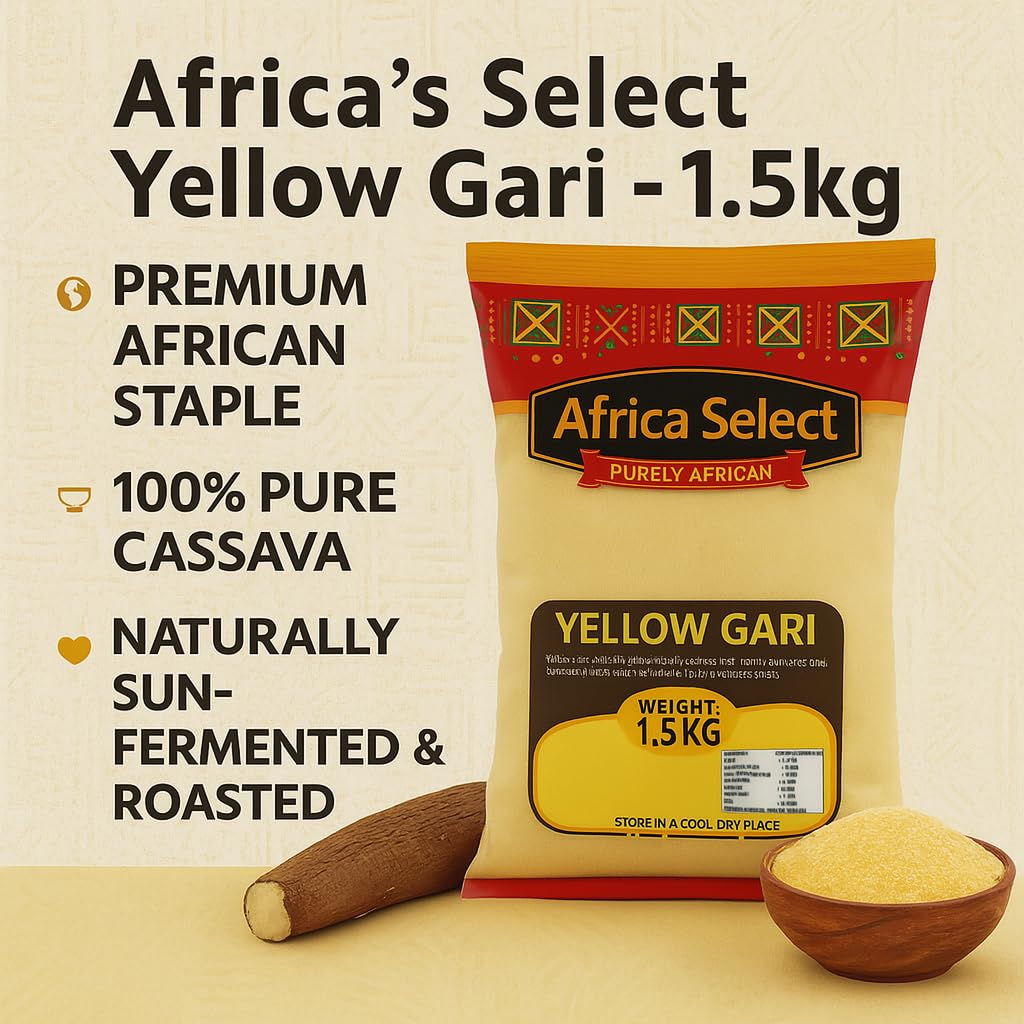 Africa Select Yellow Gari 4kg | Premium Fermented Cassava Granules for Eba, Fufu & African Cuisine | Family Pack